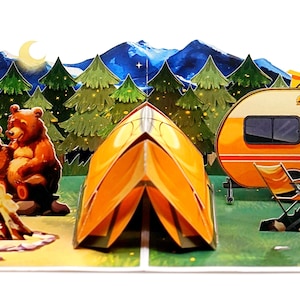 3D-pop-upkaart camping, voor gelukkige verjaardag, vaderdag, roadtrips, gewoon omdat, seizoensgebonden, vriendschap, pensioen