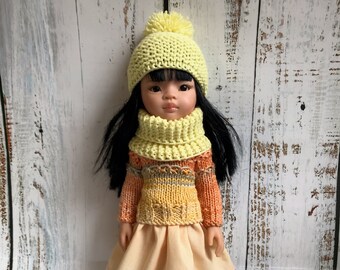 Paola Reina doll clothes, doll hat and scarf, knitted sweater (pullover),doll skirt,fits for 13 inch dolls, Paola Reina outfit,READY TO SHIP