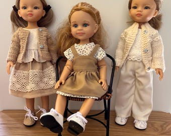 Conjunto de ropa para muñeca de lino y lana hecho a mano: ropa de Paola Reina de 13 pulgadas