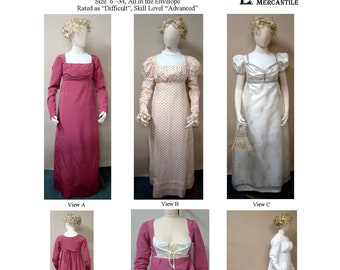 126 Regency Round or Trained Gown with High Stomacher Front - Download of Laughing Moon Mercantile - Now with Size Layers!