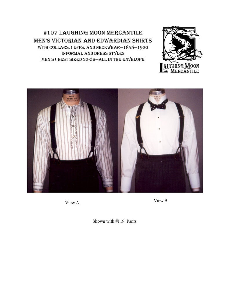 Edwardian Sewing Patterns- Dresses, Skirts, Blouses, Costumes     Victorian and Edwardian Formal and Informal Shirts with Collars and Cuffs & Period Neckwear - Laughing Moon Mercantile #107 $7.95 AT vintagedancer.com