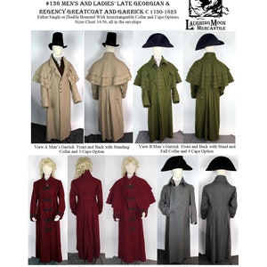 136 Late Georgian and Regency Greatcoat and Garrick Men's & Women's - Download of Laughing Moon Mercantile, aka Coachman's Coat, Carrick