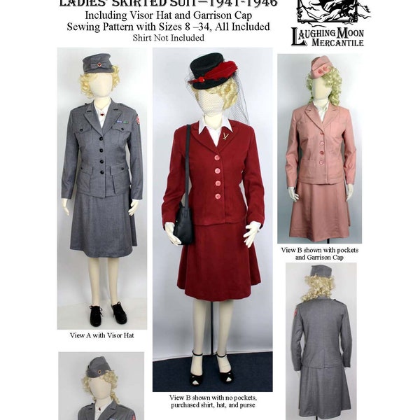 139 Ladies'  Civilian and American Red Cross Uniform Skirted Suit 1940s Digital Download