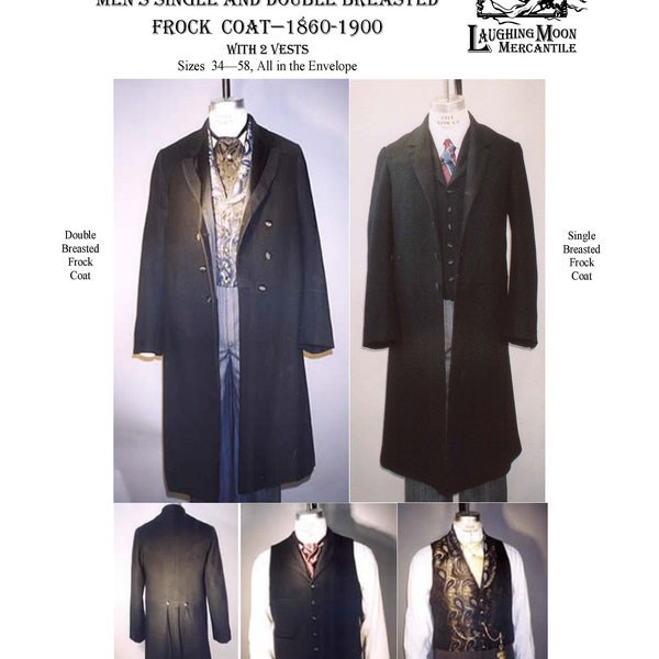 109 Victorian and Edwardian Single and Double Breasted Frock Coats and 2 Vests - Laughing Moon Mercantile