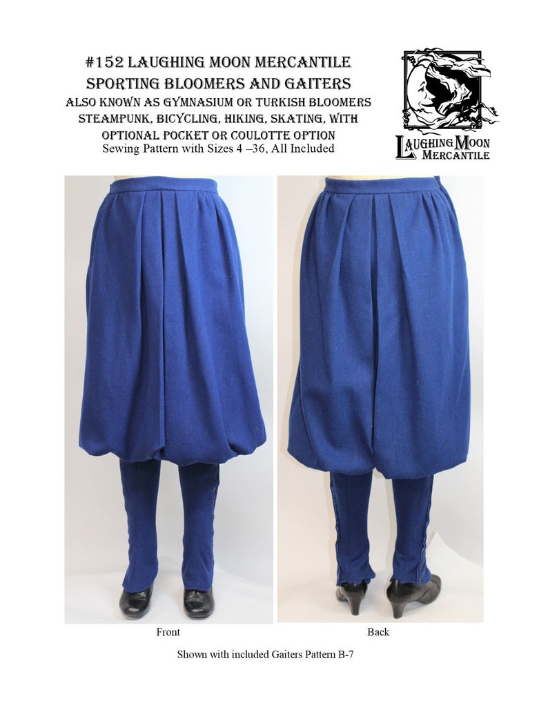 Steampunk Women’s Pants, Leggings & Bloomers     Sporting or Bicycle Bloomers with Gaiters - Laughing Moon Mercantile #152 $5.95 AT vintagedancer.com