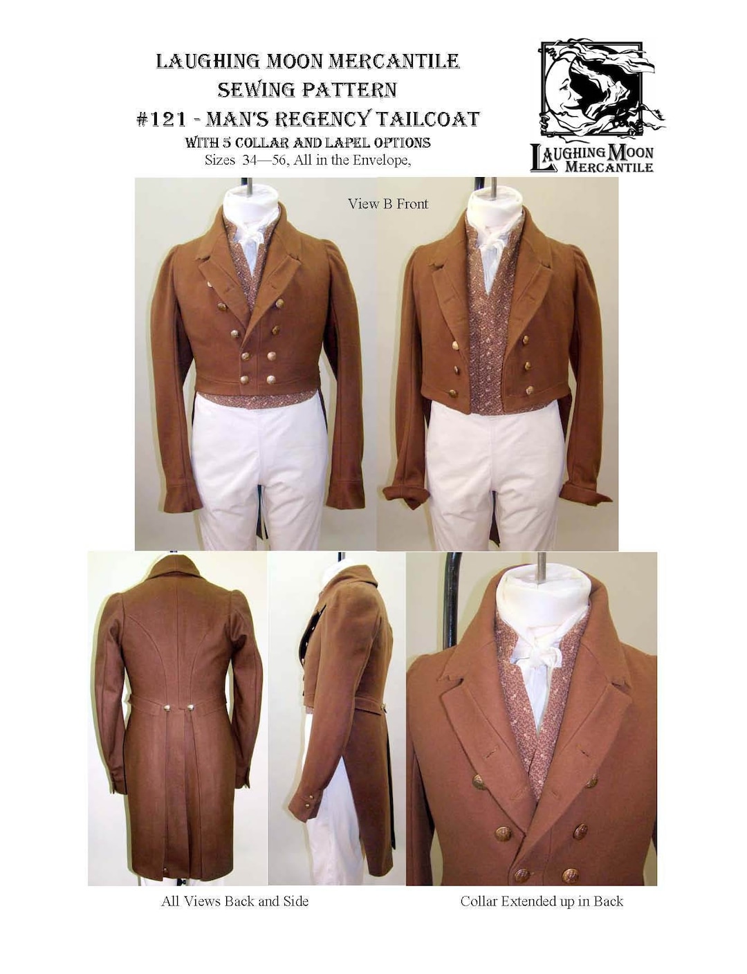 121 Men's Regency Tailcoat With 5 Collar and Lapel Options