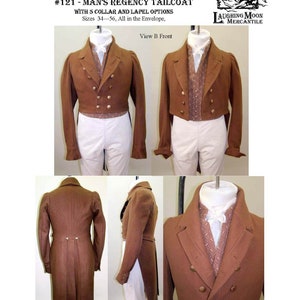 121 Men's Regency Tailcoat with 5 Collar and Lapel Options - Download of Laughing Moon Mercantile