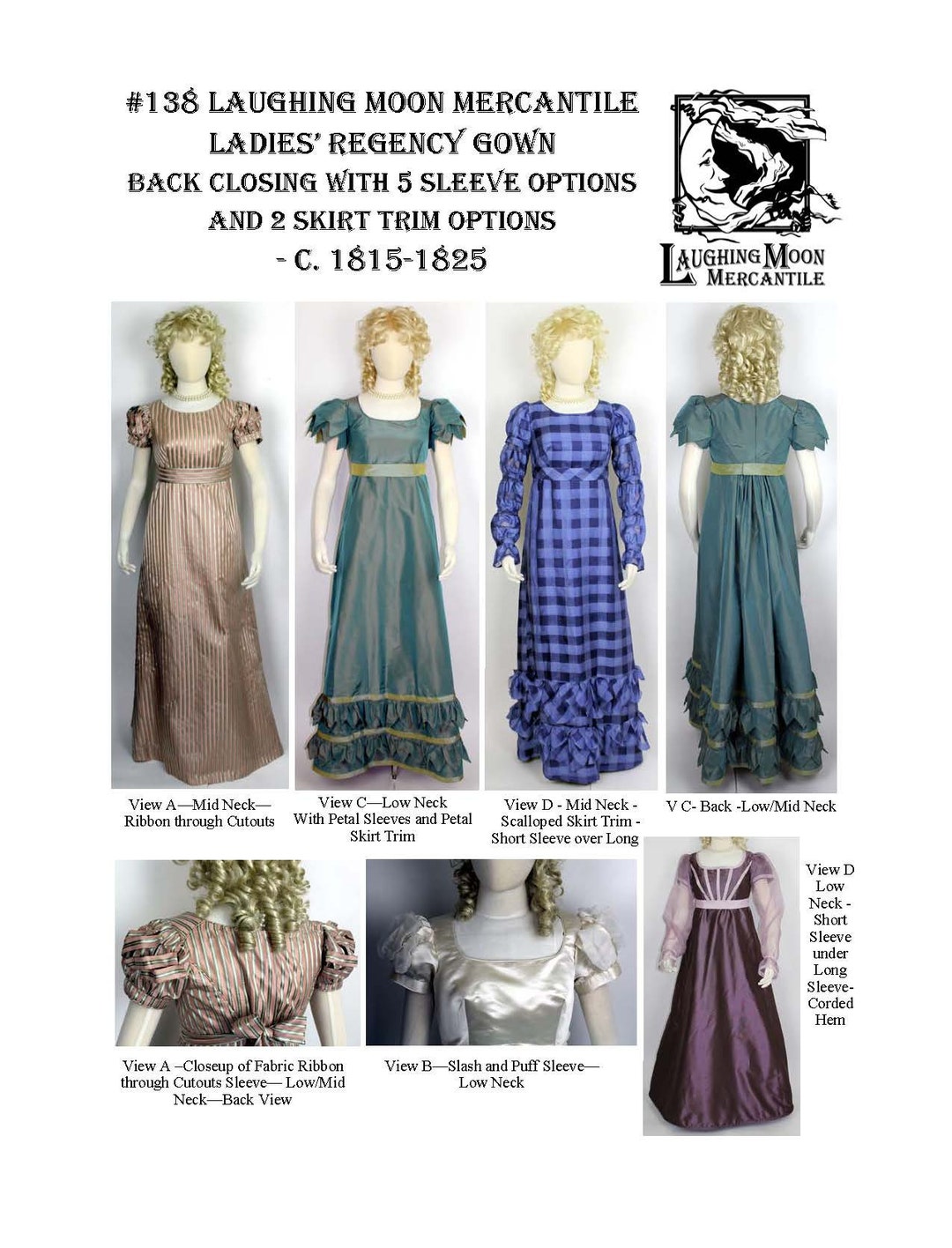 138 Regency Back Closing Gown Laughing Moon Mercantile - Etsy