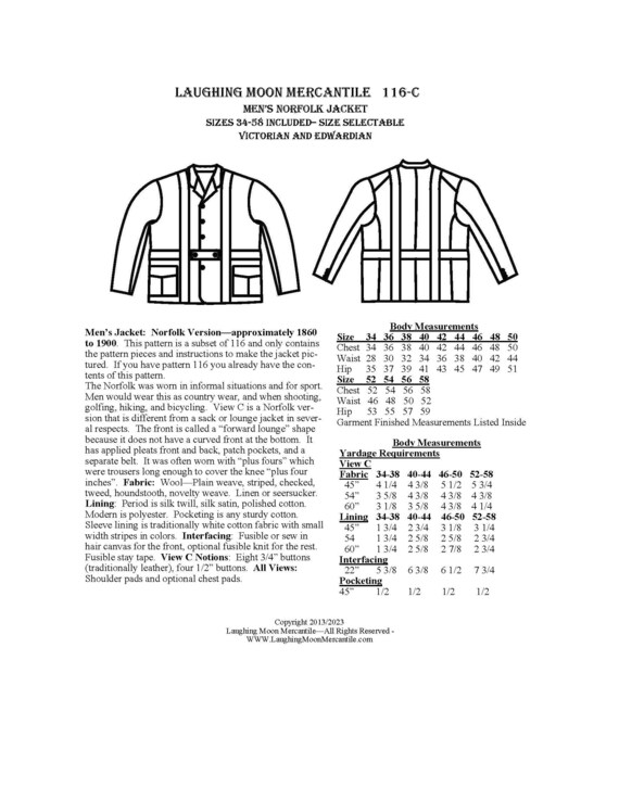 116-C Men's Norfolk Jacket Victorian Edwardian Bicycle