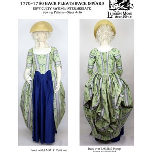 182 Robe a l'Anglaise Routrousse 1770-1780- Rückenfalten Gesicht Nach innen - Rücken Mieder/Rock einteilig - abgebildet mit 181 Hüfte und 182 Petticoat