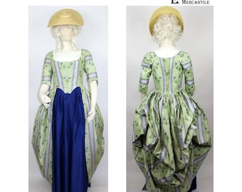 182 Robe a l'Anglaise Routrousse 1770-1780- Pliegues en la espalda Cara hacia adentro - Corpiño/falda en la espalda de una pieza - se muestra con 181 Grupa y 182 Enagua