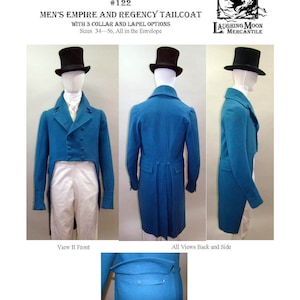 122 Men's Regency Tailcoat with no waist seam 3 Collars and Lapels - Download for Laughing Moon Mercantile