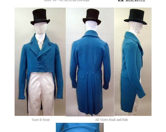 122 Men's Regency Tailcoat with no waist seam 3 Collars and Lapels - Download for Laughing Moon Mercantile