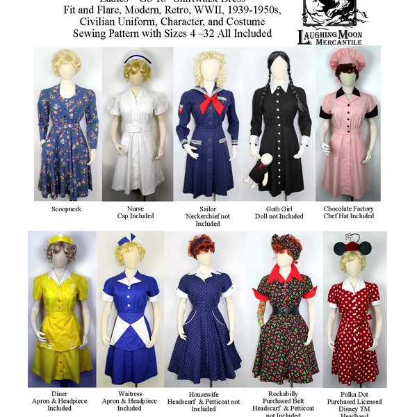 134 Fit and Flare Ladies' Shirtwaist Dress Sewing Pattern - Download of Laughing Moon Mercantile now in size layers