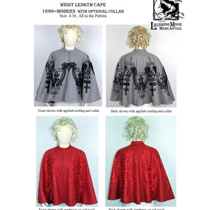 Victorian Capelet, Cape, Cloak, Shawl, Muff     Wrist Length Cape with Optional Cording - Laughing Moon Mercantile #170 $5.95 AT vintagedancer.com