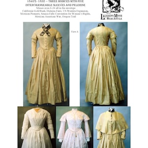 114 Ladies' Round Dresses, 1840's to1852, With Three Bodice and Five Interchangeable Sleeve Options, Pelerine and Undersleeves.