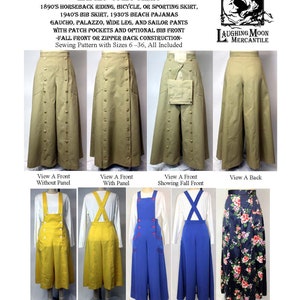 150 Victorian Split Skirt for Bicycle or Horseback Riding with Removable Panel and Modern Bib versions and Culottes