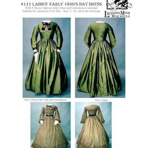 111 1860s Gown with 3 Sleeve Options - Civil War Era - Laughing Moon Mercantile