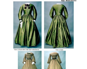 111 Victorian 1860s Gown with 3 Sleeve Options - Civil War Era - Laughing Moon Mercantile