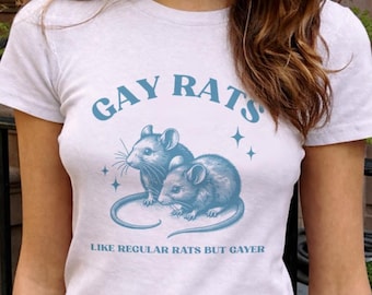 Camiseta vintage de ratas gay, camiseta queer vintage, camiseta lésbica divertida, regalo gay, moda LGBTQ de los 90, camiseta de rata divertida aleatoria, camiseta inapropiada