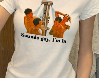 Suena gay, me apunto - Camiseta divertida, Camiseta vintage para hombre duchándose, Camiseta queer, Camiseta divertida para lesbianas, Regalo gay, Camiseta LGBTQ de moda de los 90