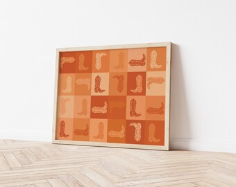 Orange Cowboy Boot Print, Western Art Poster (Digital Download)