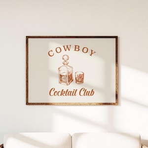 Cowboy Cocktail Club Whiskey Decanter Print Art Poster Western Printable Wall Decor Country Bar Cart Print Digital Download 1 Print