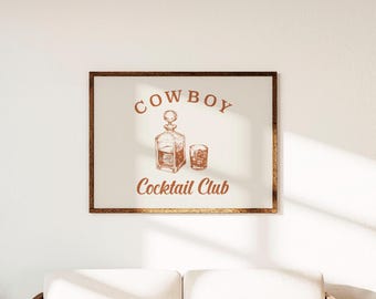 Konsttryck med cowboycocktailklubb | Dekor med westernbarvagn (digital nedladdning)