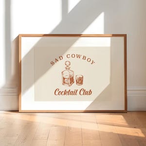 悲しいカウボーイカクテルクラブウイスキーデカンタプリントアートポスターウエスタンプリント壁装飾カントリーバーカートプリントデジタルダウンロード1プリント