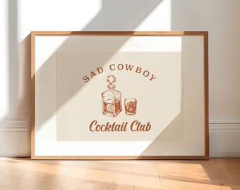 Cocktailklubbstryck med ledsen cowboy | Dekor med westernbarvagn (digital nedladdning)