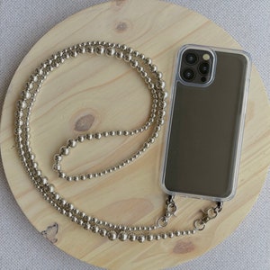 Silver Beads Crossbody Phone Strap•Crossbody Phone Case•Beaded Phone Strap•Free Hands Phone Case•Phone Lanyard•Long Lanyard