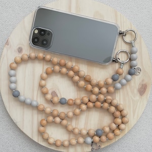 Grey Wooden Beads Phone Strap•Crossbody Phone Strap•Phone Strap•Phone Lanyard•Grey Beads Phone Strap•Wooden Beads Bags Strap•Gift•