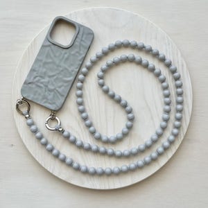 Light Gray Wooden Bead Crossbody Phone Strap