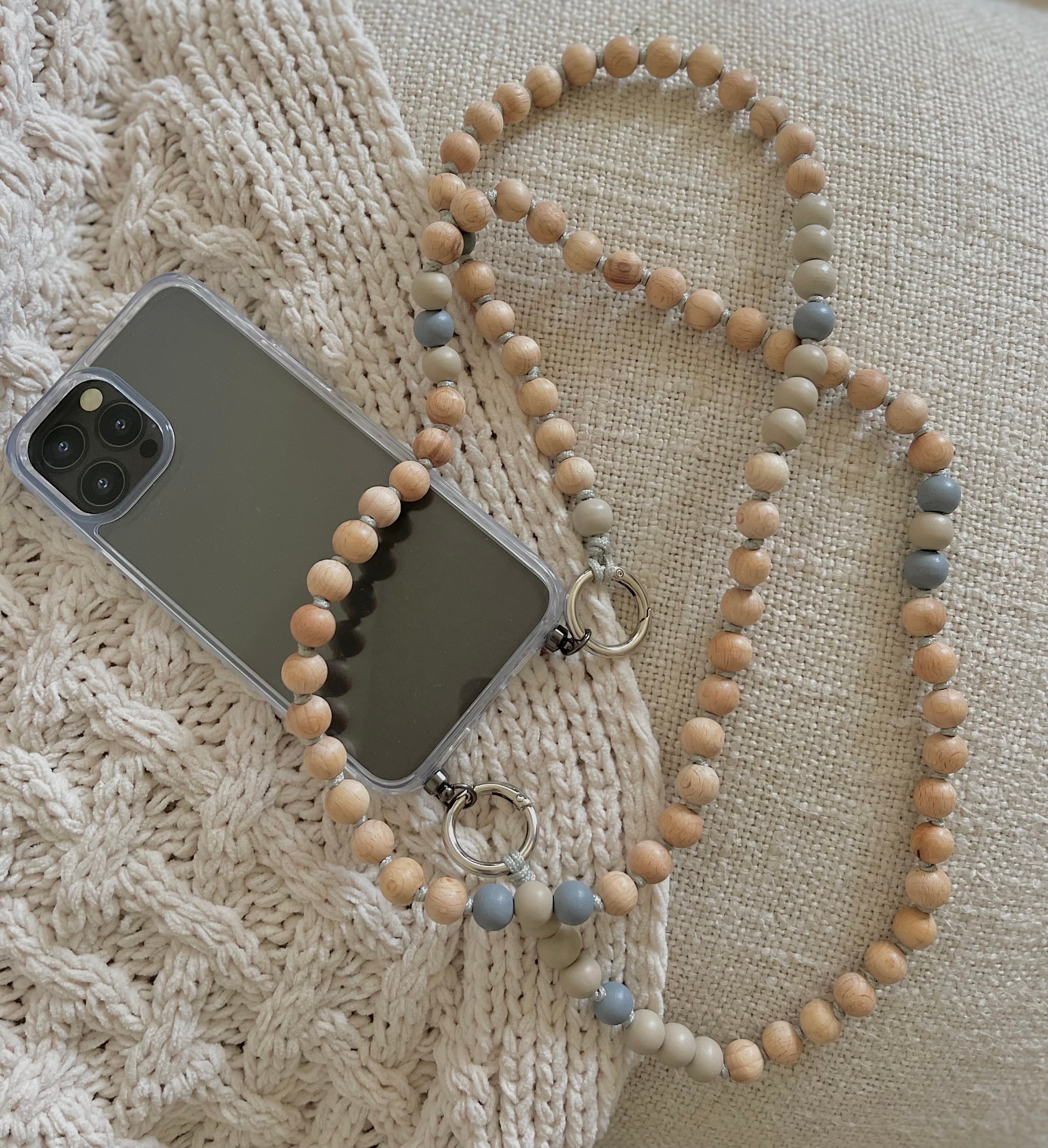 Gray Wooden Beads Crossbody Phone Chaincrossbody Phone Strapcrossbody Phone Casephone