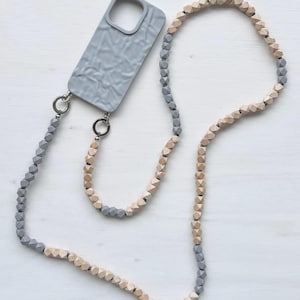 Gray Wooden Beads Phone Strap: Handmade Crossbody Lanyard