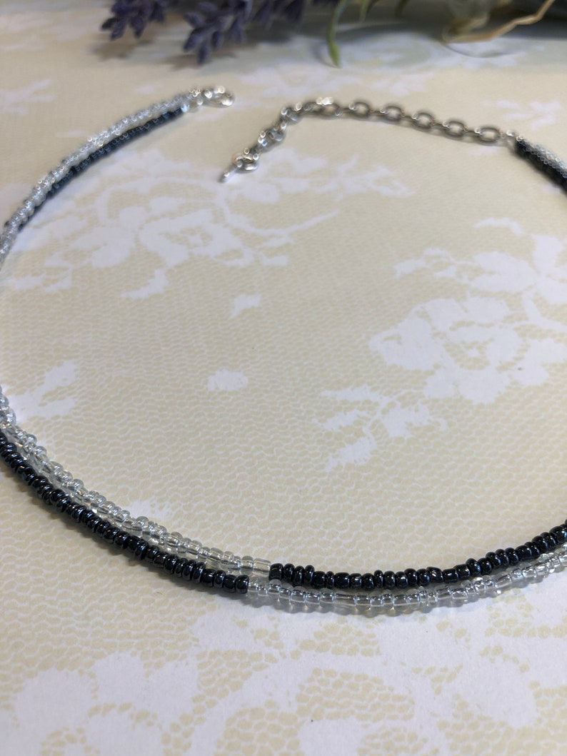 Black Clear Beads Choker Necklace Two Strands