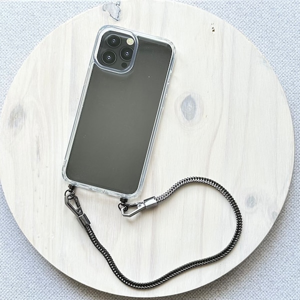 Phone Strap•Black Metal Chain Phone Wristlet•Phone Chain•Phone Strap•Metal Chain Strap