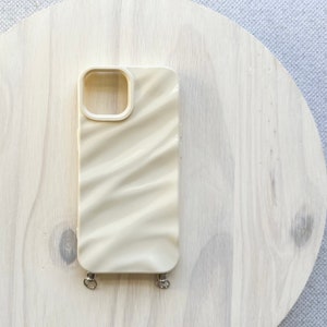 iPhone Cream Silicone Case: Crossbody Strap with Metal Rings