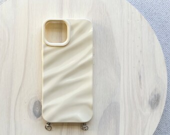 iPhone Cream Silicone Case: Crossbody Strap with Metal Rings
