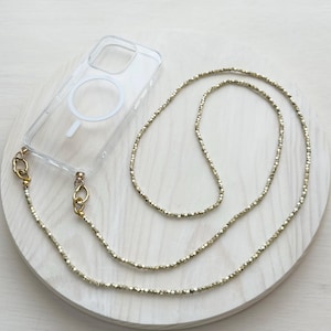 Gold Brass Beaded Phone Strap: Crossbody Phone Lanyard