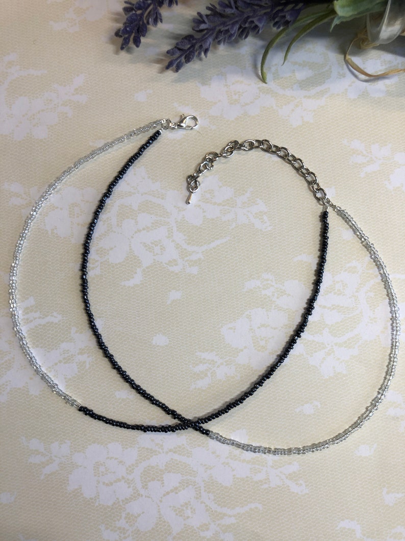 Black Clear Beads Choker Necklace Two Strands