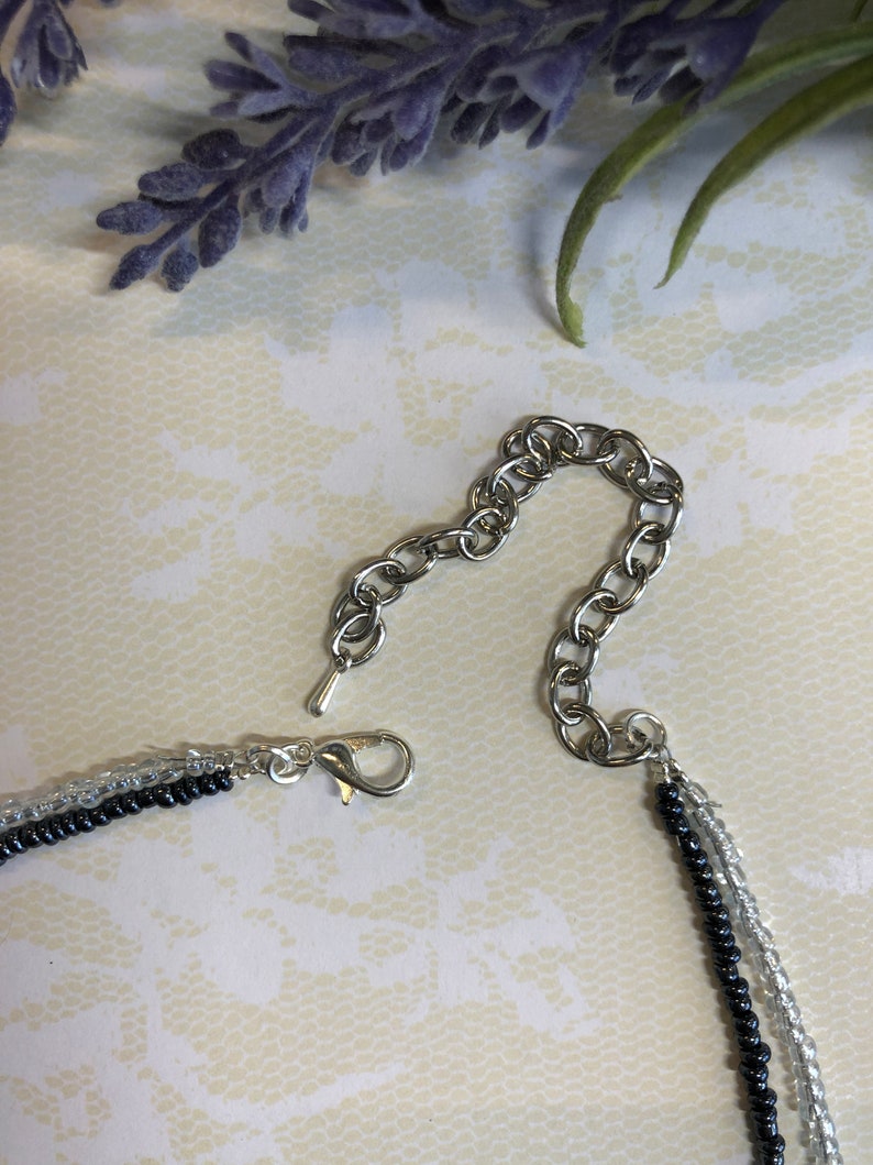 Black Clear Beads Choker Necklace Two Strands