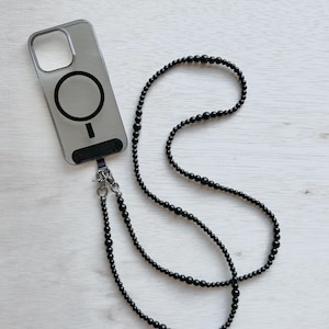 Schwarze Quarz Perlen Handyband•Handyband•Handyband•Handyaccessoires•Handyaccessoires•Handyzubehör•Handyaccessoires•Handyband erhältlich