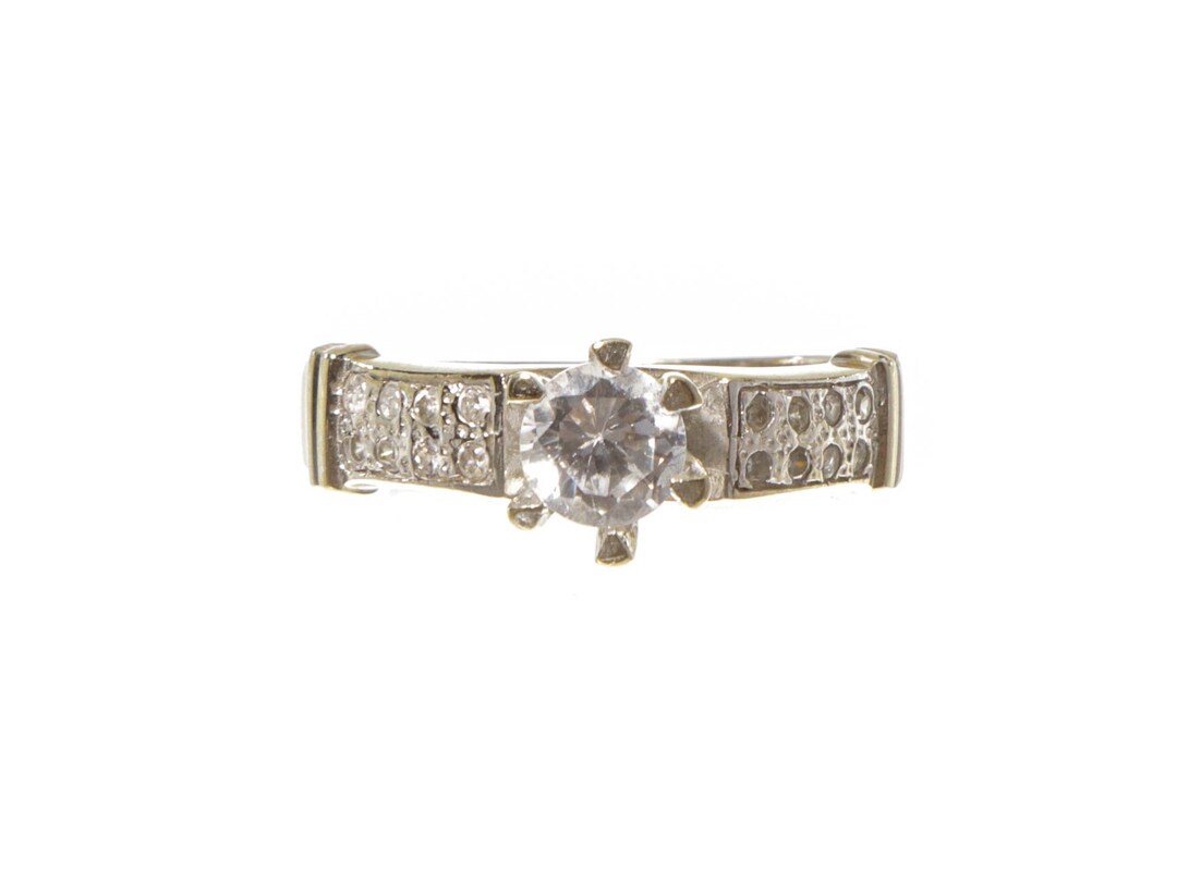 14k Solid White Gold Engagement Ring – Diamond Cut Cubic Zirconia ...