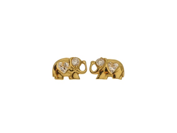 Adorable 14k Solid Gold Elephant Design Stud Earr… - image 1