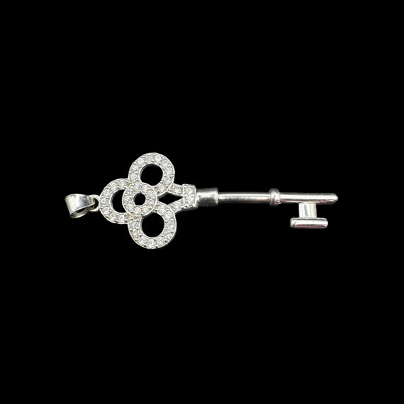 Vintage 14k Solid White Gold Key-Shaped Pendant - 