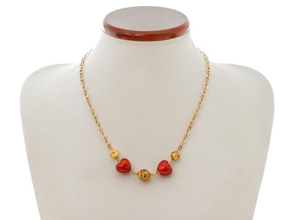 14k Solid Gold Link Chain Necklace: Heart & Ball … - image 5