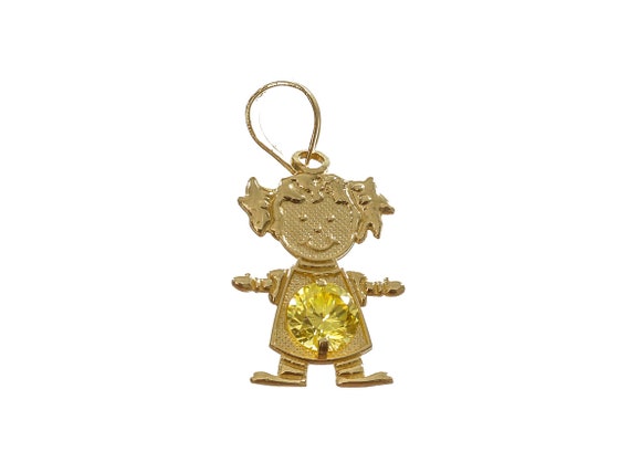 Charming 14k Solid Gold Baby Girl Pendant with Ye… - image 1