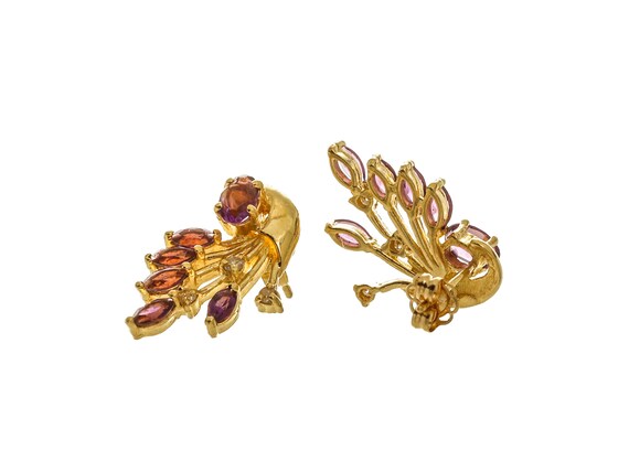 14k Solid Gold Purple Gemstone Flower Stud Earrin… - image 2