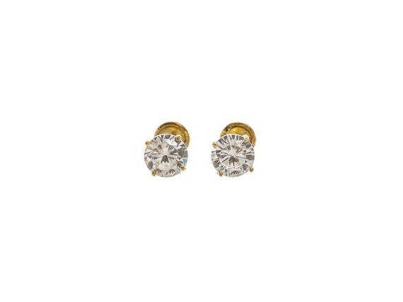 thumbnail interactive-video image 1 of 4CTW Round-Cut CZ Stud Earrings – 8mm, Set In 14K Yellow Gold, Made In Italy 1 of 4